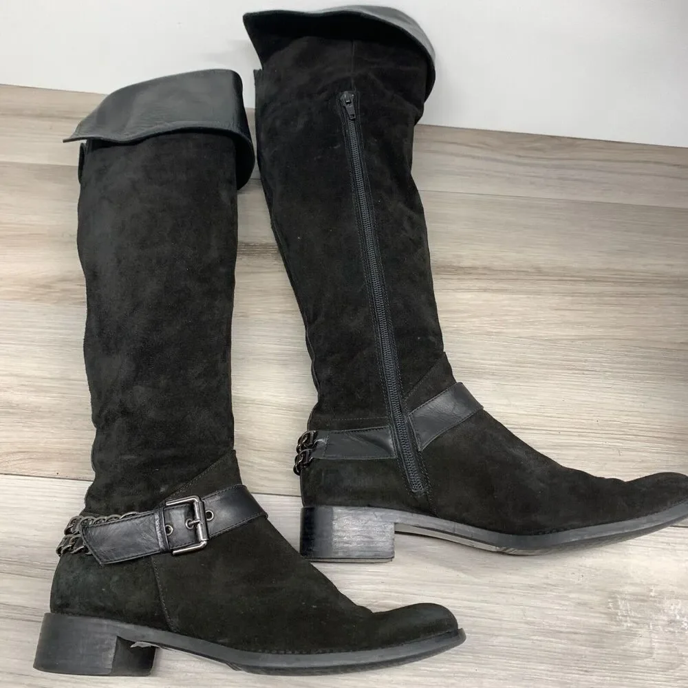 Nalini Italy Chain-Trim Suede Knee-High Boots 39‎ Chain Harness